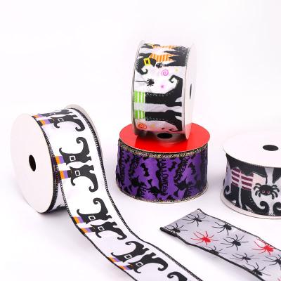 China New 6.3cm Halloween Satin Halloween Ribbon Festival Celebration Pattern Cartoon Decorative Ribbon for sale