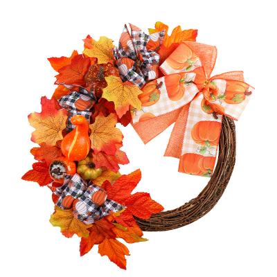 China Artificial Harvest Decorations Healthy Fall Autumn Life Maple Leaf and Harvest Pumpkin Garland for Front Door Window Decor for sale