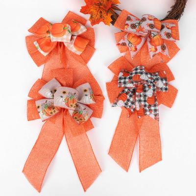 China Decorative Morden Hongbin Burlap Pumpkin Maple Leaf Craft Cable Pattern Ribbon Bow Autumn Harvest Ornament for sale