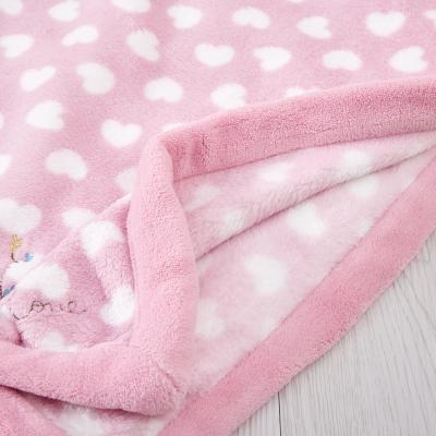 China Kids anti-static competitive comfortable soft handfeel printed coarl fleece blanket with lovely emboridery with wide binding for sale