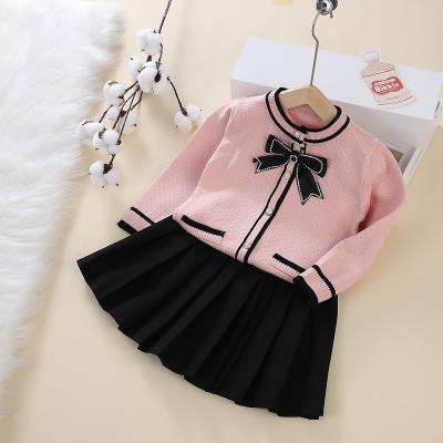 China Girls pink and white anti-shrink sweater winter knitting clothes kids knit casual baby sweatercardigan for sale