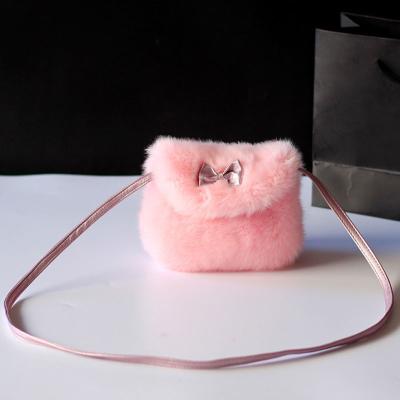 China Of Fashoion Kids Body Plush Mini Purse Bow Knot Artificial Fur Trimming Cross Bag Children Warmly for sale