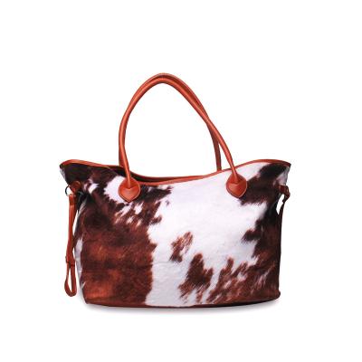 China Other Suede 2021 Brown Whip Big Shopping Tote Bags Cow Print Handbag Purse For Women Ladies for sale