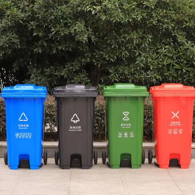 China High Quality Sustainable Wheelie Outdoor Trash Can Pedal Trash Can 100L Plastic Waste Bins Pedal for sale