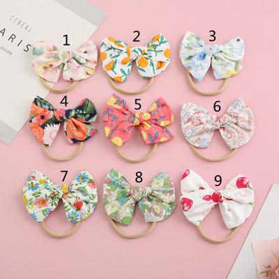 China Baby Bow Headband Kids Friendly Material Floral Girls Print Head Bands Spring Summer Hair Tie Cotton Baby Hair Accessories for sale