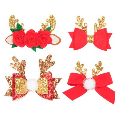 China Multifunctional Purpose Christmas Bowknot Hairpin Girls Hair Bows Leather Antlers Flower Hair Accessories Synthetic Baby Kids Girls for sale