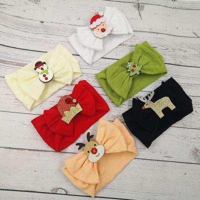 China 2020 New Style Handmade Christmas Headband Fashion Kids Baby Bowknot Ears Bow Snowman Santa Reindeer Fabric Baby Headband for sale