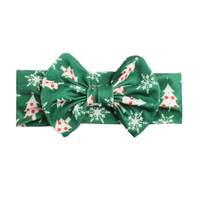 China Handmade Christmas 10 Colors Babies Turban Bowknot Headwraps Christmas Printing Headbands Baby Hair Accessories for sale