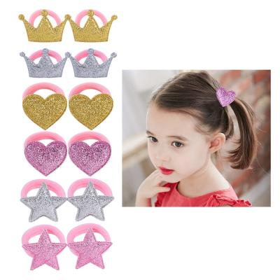 China Trendy weet Crown Heart Elastic Hair Bands Babies Hair Sticks Ponytail Holders Hair Accessories Rubber Strings for sale