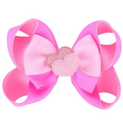 China Valentine's Day Gift Trendy 4 Inch Hair Bow Hairpin Cute Grosgrain Ribbon Hair Clip Heart Headdress Accessory for sale