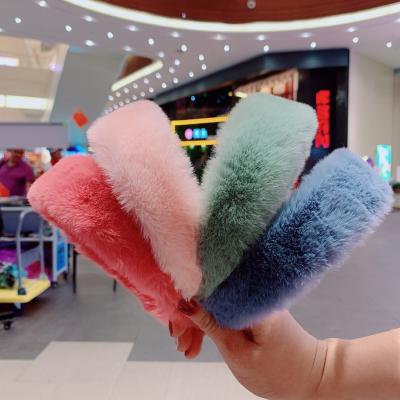 China Rabbit friendly material imitation fur temperament winter hair circle candy color plush wide headband hair accessories for sale