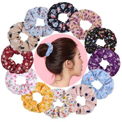 China Dot Hair Ties Boho Elastic Women Scrunchies Women's Friendly Material Floral Printed Hair Accessories Girls Ponytail Holders for sale