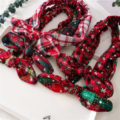 China Material Friendly Christmas New Year Garland Christams Snowflake Decorations 2021 Christmas Grid Headband Gift For Girls Cute Ornaments Navidad Decor for sale