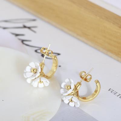 China Environmental Friendly Wholesale Gold Plated Jewelry Earrings Women Fashion Simple White Flower Earring Studs Earrings for sale