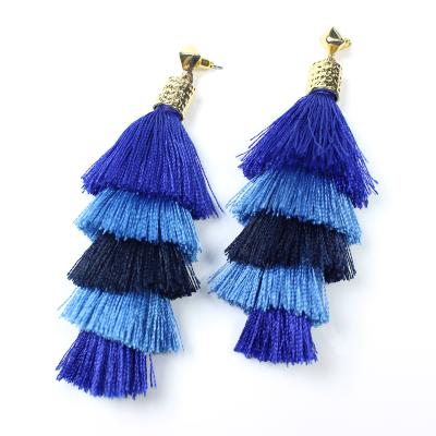 China Eco-friendly Hot Selling Colorful Cotton Tassel Earrings Women Fashion Earrings for sale