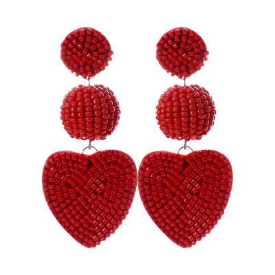 China 2021 New Fashion Red Beads Mini Eco-friendly Handmade Heart Earring for sale