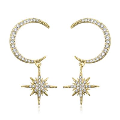 China High Quality Eco-friendly Metal Diamond Moon Star Earrings Diamond Moon Earrings for sale