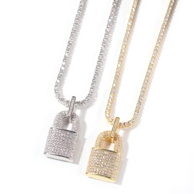 China 2022 new vintage fashion brand necklace hip-hop zircon lock European and American men and women creative personality alloy necklace for sale