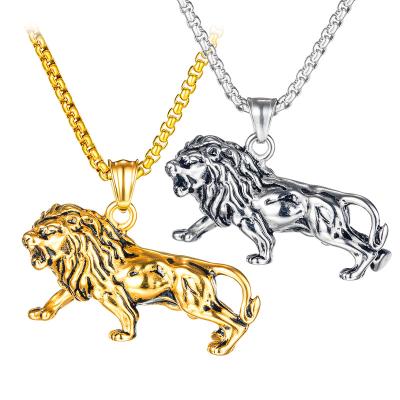 China All-match lion hip-hop hip-hop personality trendy men's titanium steel necklace pendant European and American vintage fashion for sale