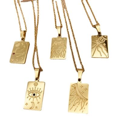 China Vintage the latest niche tarot necklace tarot necklace popular carving stainless steel clavicle simple lightweight luxury pendant chain necklace for sale