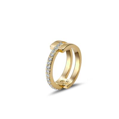 China New Vintage Fashion Diamond One Size Ring Copper Gold Plated Splicing Ring for sale