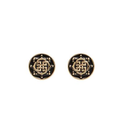 China Trendy New Oil Round Floral Black Drop Earrings Simple Fashion Sterling Silver Stud Earrings for sale