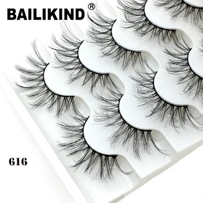 China Feather 5 Pairs 3D/5D Faux Mink Hair False Eyelashes Natural Long Full Volume Fluffy Wispies Extension Eye Makeup Factory Handmade for sale