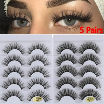 China Feather 5 Pairs Natural Soft Handmade Cruelty Free Mink Hair False Eyelashes False 3D Drama Eyelashes Wispies Fluffies Long Lashes for sale