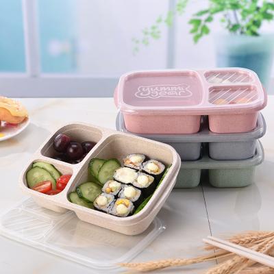 China Freshness Preservation Wheat Straw Material Outside Box Compartment Bento Lunch Box With PP Lid 1000ML for sale