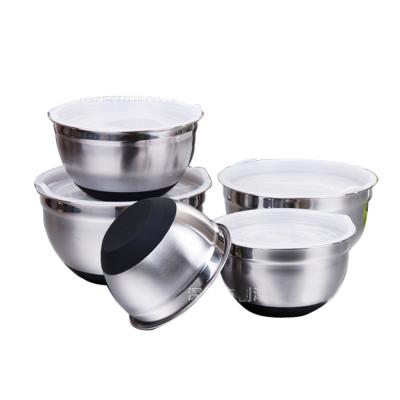 China Various Sizes Stainless Steel Metal Deep Mixing Bowl Workable With Non-Slip Base Salad Bowl Set for sale