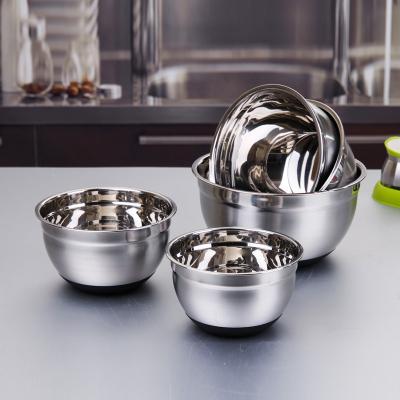 China 5 Sizes Different Viable Stainless Steel Mixing Bowl Set With Non-Slip Bottom Salad Bowl for sale