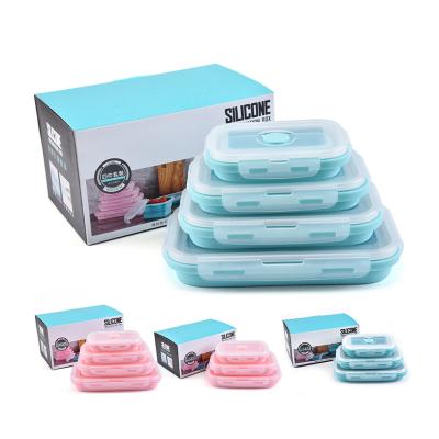 China Sustainable Flexible Folding Silicone Bento Box Set of 4 --350ML-500ML-800ML-1200ML for sale