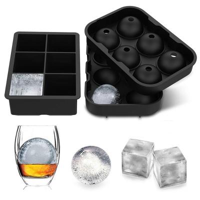 China Black Silicone 6 Giant Ball Maker Mold Use Viable BPA Free Silicone Ice Cube Tray Set 2 For Whiskey for sale