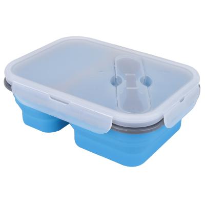 China Wholesale BPA Free Freshness Keeping Silicone Collapsible 2 Compartment Bento Lunch Box With Custom Logo for sale