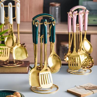 China Factory Sustainable Supply Salin-Kitchen Utensils Wholesale Kitchen Cook Set 7 Pieces INS Style Luxury for sale