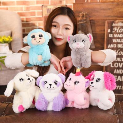 China Cute Doll Custom Soft Toy Stuffed Animal Snap Bracelet Plush Slap Bracelet Kids Toy Peluche Unicornio Wholesale for sale