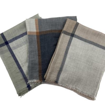 China Soft High End Unique Quality Custom Woven Check Grid Wool Lightweight Woven Scarf for sale