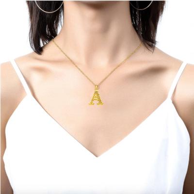 China Fashionable Wholesale 18K Gold Plated Initial Necklace 26 Cuban Alphabet Necklace For Women for sale