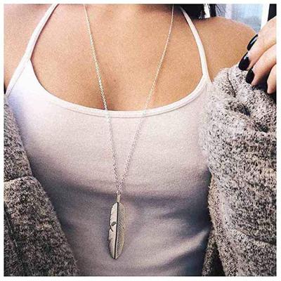 China BOHEMIA Fashion Feather Necklace Leaf Necklace Long Gold Pendant Necklace For Women for sale