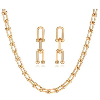 China Eco Friendly U-Chain Necklace Earring Set Minimalist Paperclip Jewelry Set For Women for sale