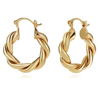 China Durable Trendy Gold Twisted Earring Hoop Stainless Polished Hoop Earring For Women for sale