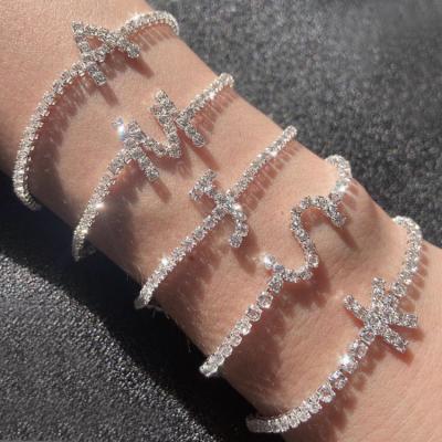 China Wholesale Trendy 26 Crystal Initial Bracelet Tennis Bracelet For Women for sale