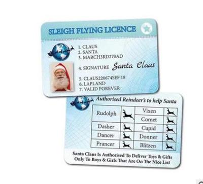 China New Santa Sleigh International Flight of Europe Driving License 2021 Authorize Santa Claus Driving License Santa Claus Card for Christmas for sale