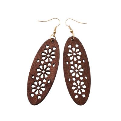 China New Fashion Ellipse Polynesian Earrings CLASSIC Wooden Wooden Earrings Hawaiian Jewelry for sale