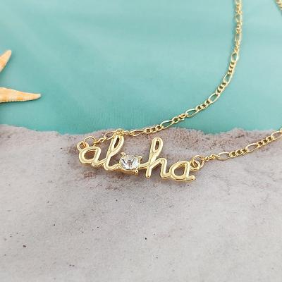 China Fashion Hawaiian Positive Expresses Aloha Diamond Fashion Charm Necklace Fashion Jewelry Wholesale For Women 14k Gold Plated for sale