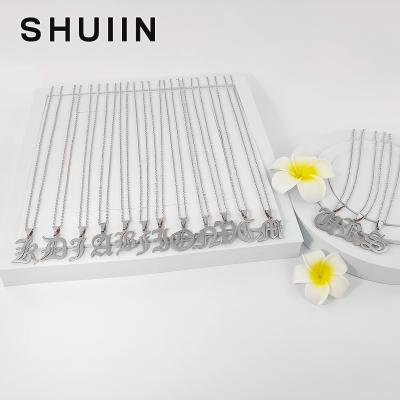 China SHUIIN Wholesale Casual/Sporty Old English Alphabet Stainless Steel Letter Initial Necklace For Women Men Jewelry Hawaiian for sale