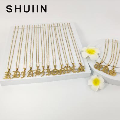 China SHUIIN Casual/Sporty Not Fade Old English Alphabet Letter Stainless Steel Holesale Hawaiian Initial Necklace Jewelry Wholesale for sale