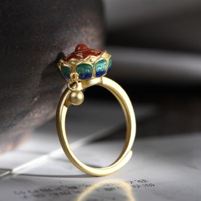 China Six Retro ENAMEL S925 character incantation scripture tube rings SILVER PLATED border wholesale women open ring for sale