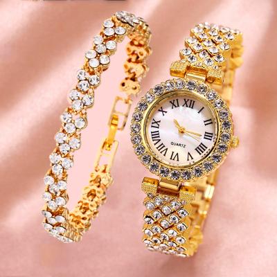 China Non-specific Luxury 2pcs/set Crystal Tennis Chain Bracelet Watch Iced Out Zircon Women's Micro Pave CZ Diamond Watch Bracelet Set For for sale