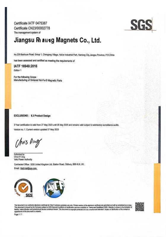 16949 - Jiangsu Jiuneng Electromechanical Technology Co., Ltd.